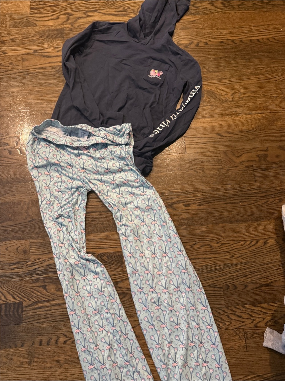 Vineyard Vines Navy Hoodie with Light Blue Lacrosse Pajama Pants